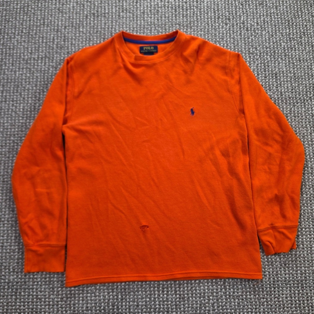 Polo Ralph Lauren Thermal Shirt Mens L Long Sleeve Waffle Knit Orange